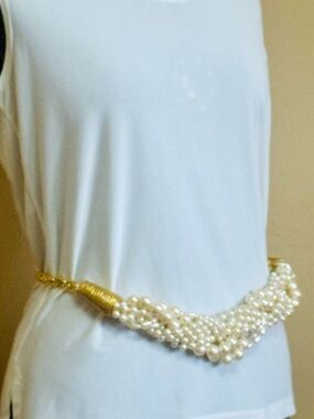 Gold and Pearl Braided Waist Chain Belt - Women Accessories